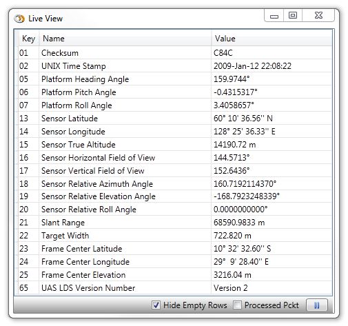 Live metadata view