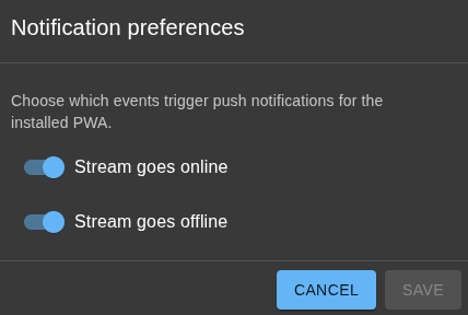 Server notifications pref