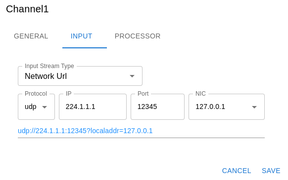 Channel config input