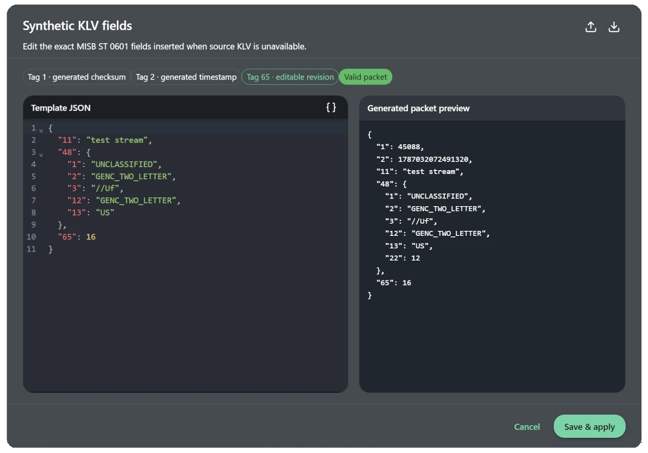 Klv template editor