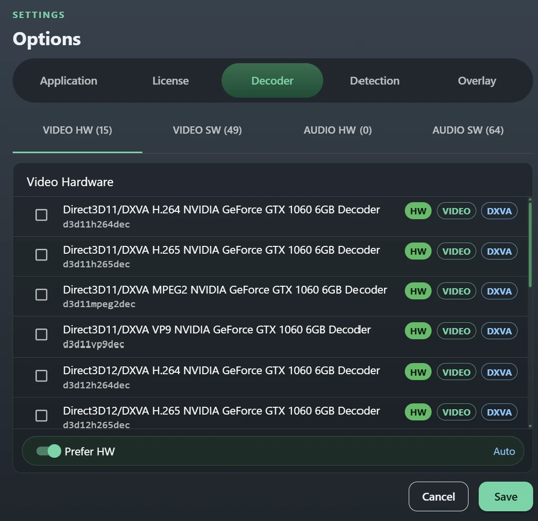 Decoders options