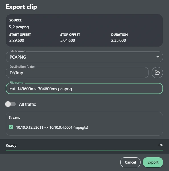 Export pcap